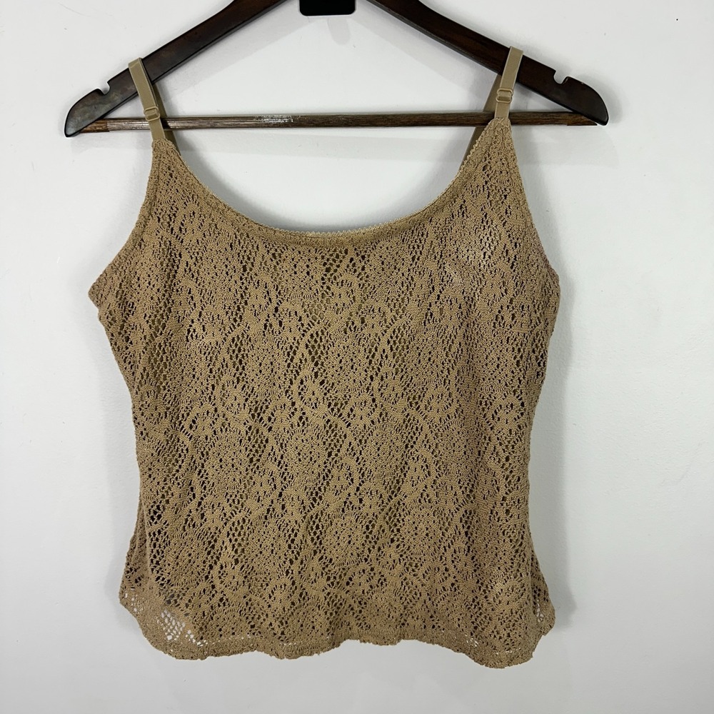 NY&C Tank Top Womens L Beige Crochet Boho Cottagecore Festival Y2K Layering